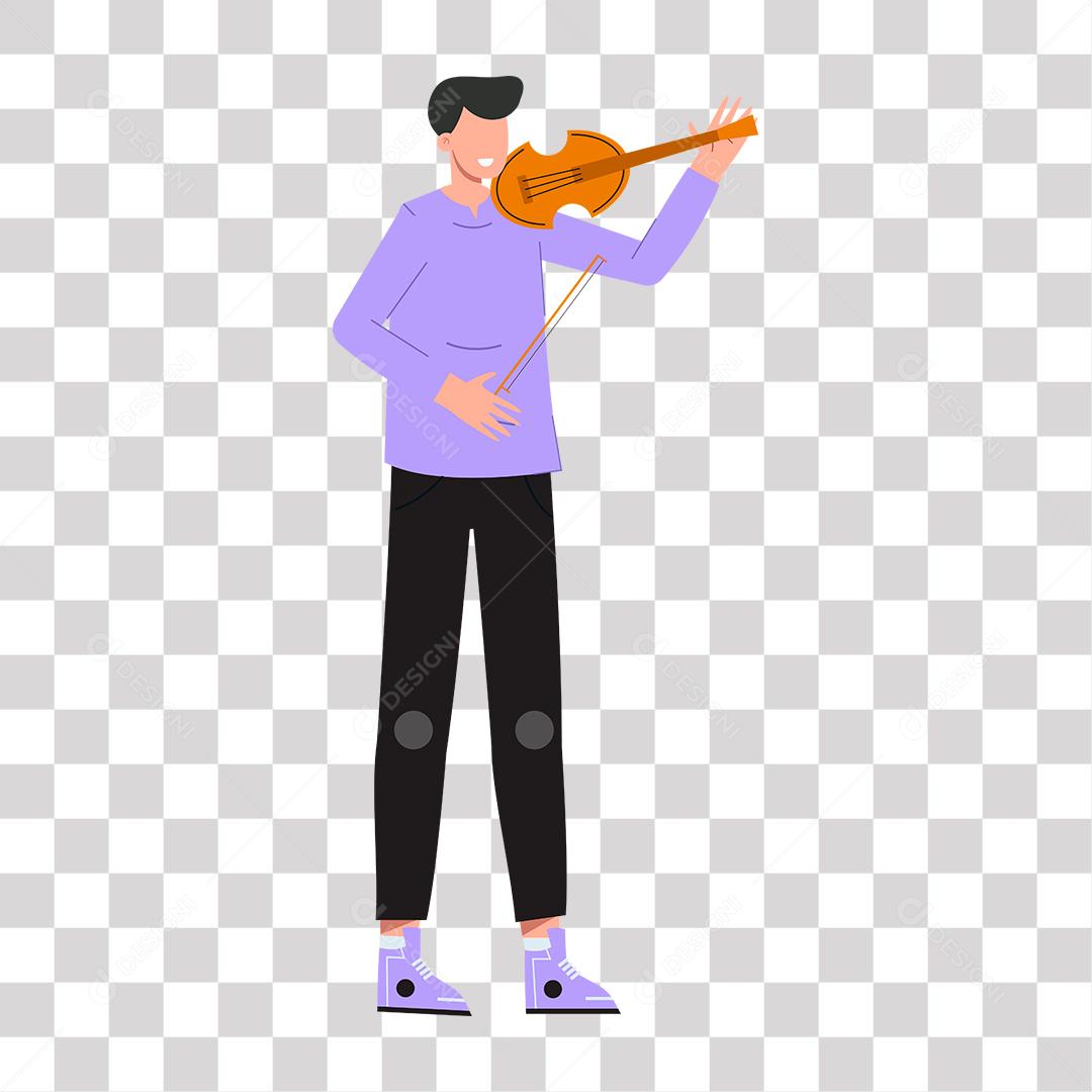 Homem Tocando Violino Personagem De Desenho para Composição PNG Transparente