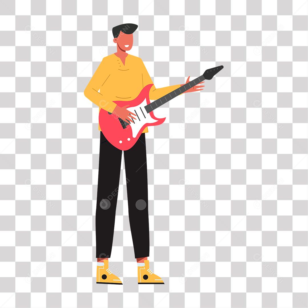 Homem Tocando Guitarra Personagem De Desenho para Composição PNG Transparente
