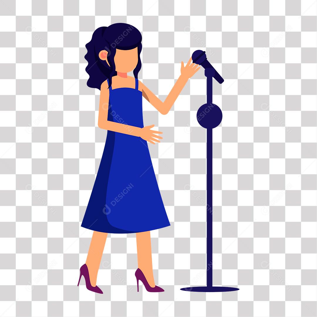 Mulher Cantando no Microfone Personagem De Desenho para Composição PNG Transparente