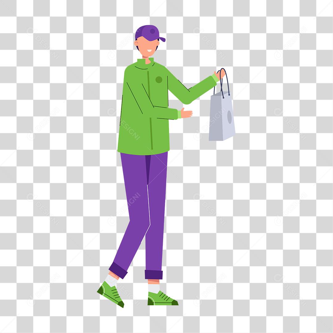 Desenho de homem segurando sacolas