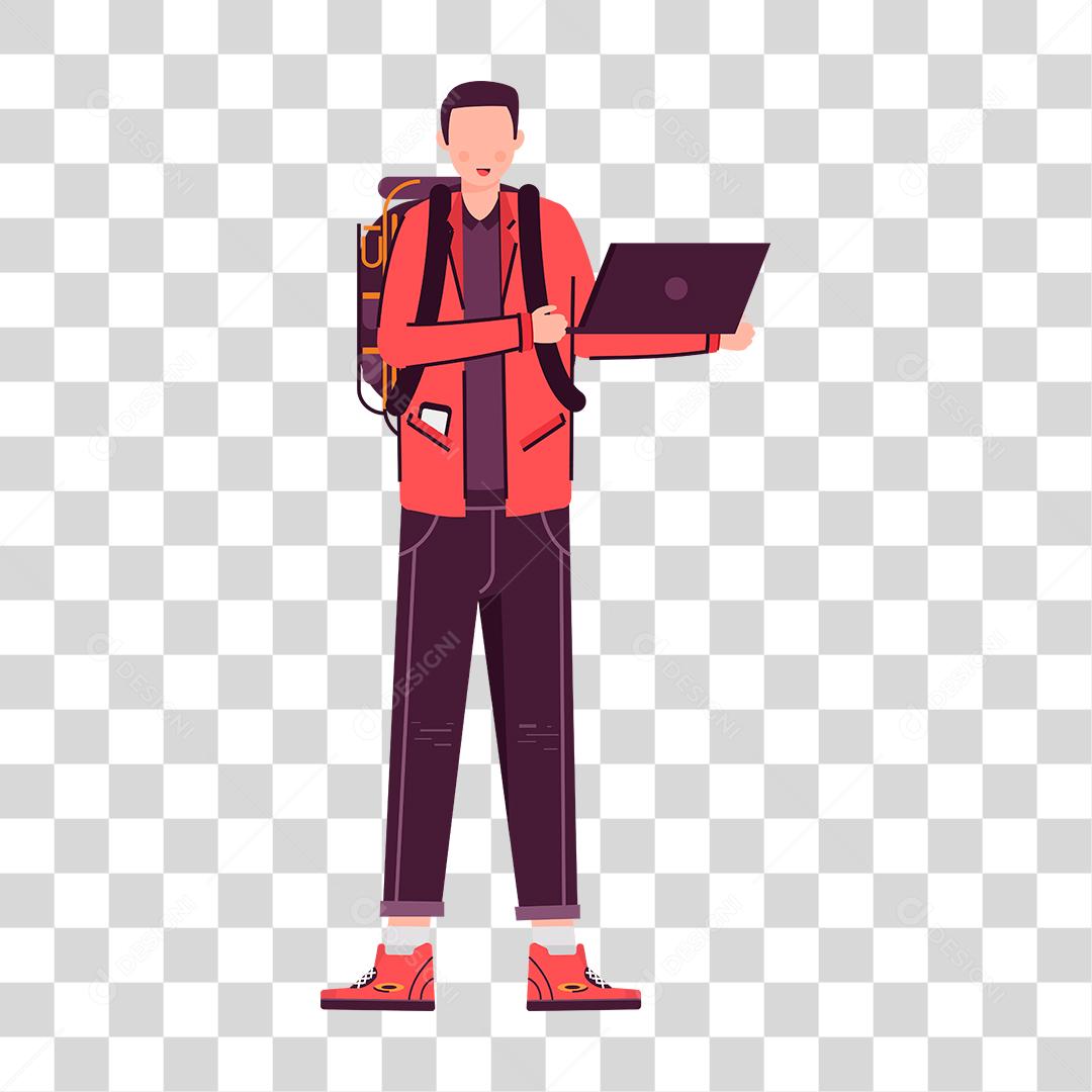 Desenho de homem mexendo em seu notebook