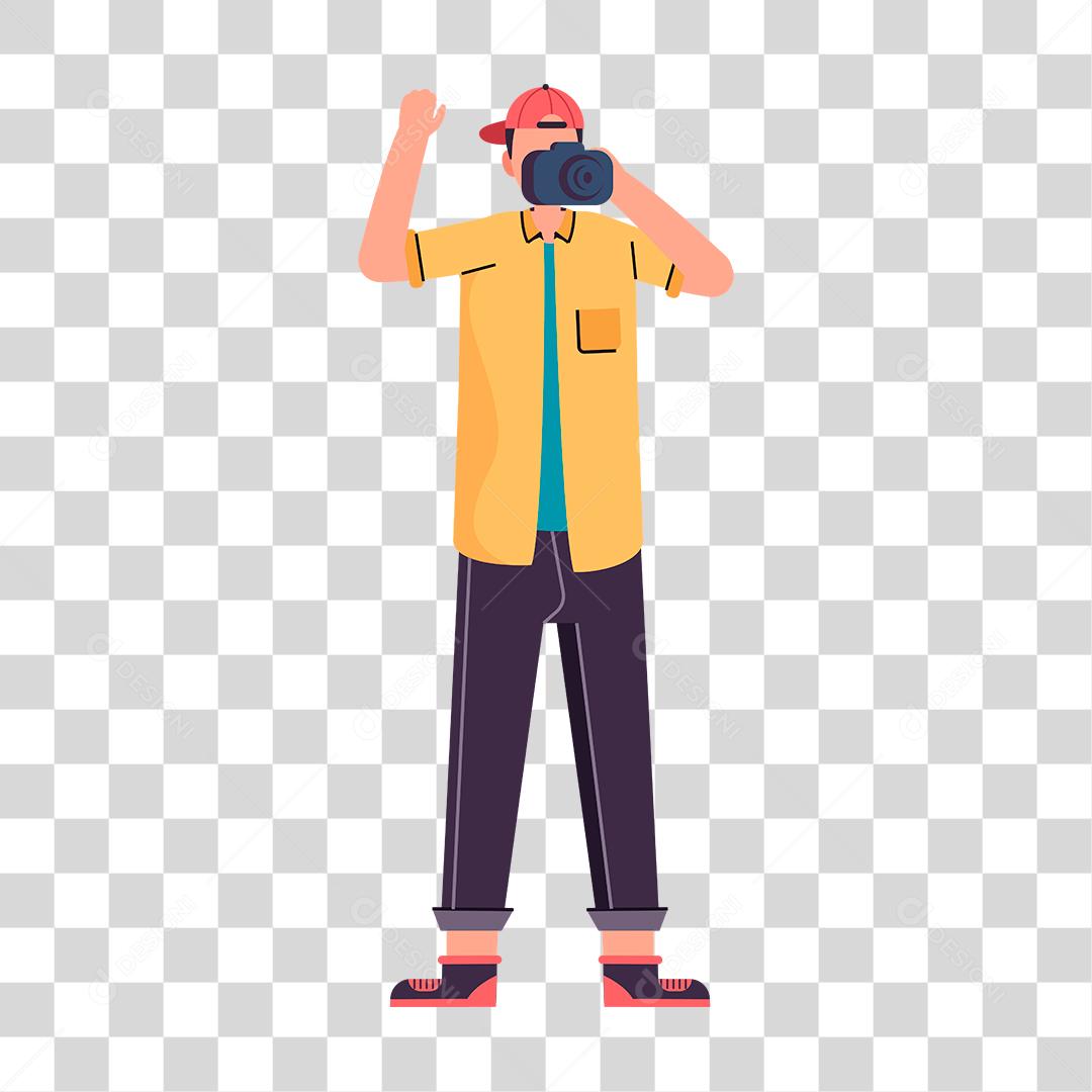 Desenho de homem usando camera fotografica