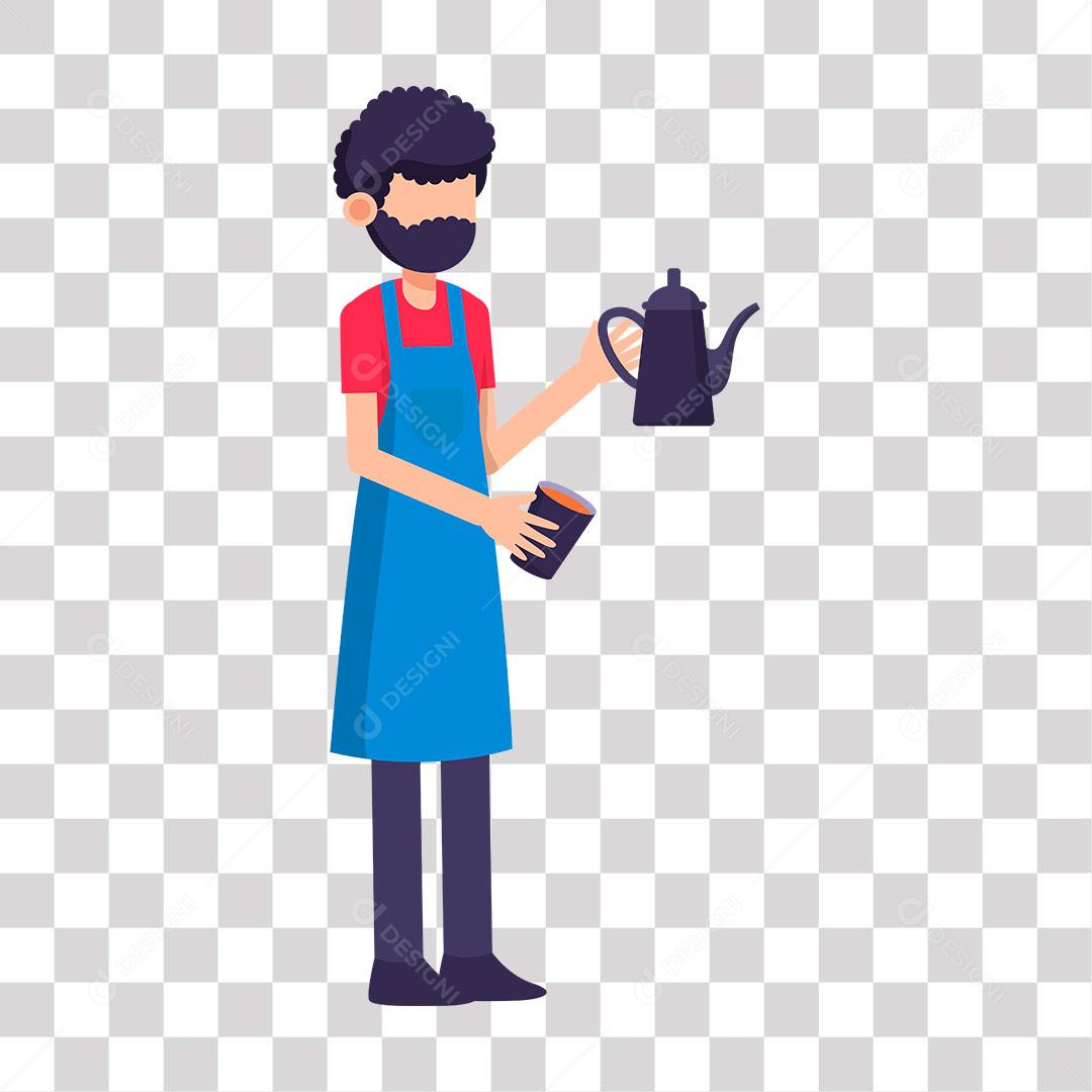 desenho de homem trabalhando com café