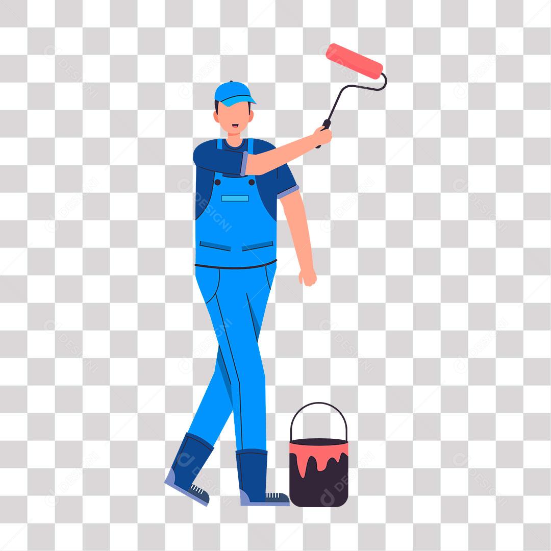 desenho de pintor trabalhando com pintura