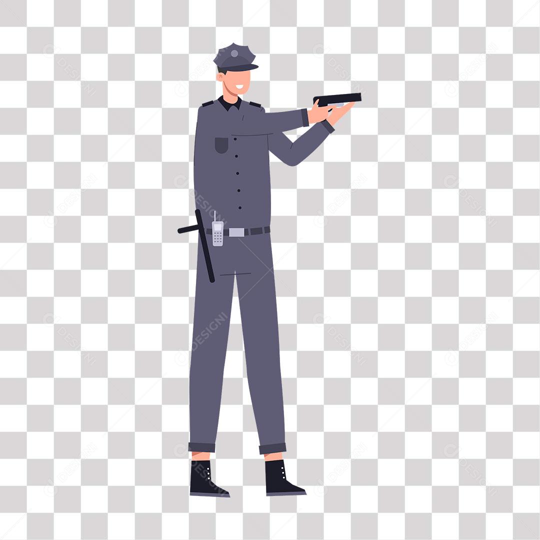 desenho de policial em trabalho apontando arma