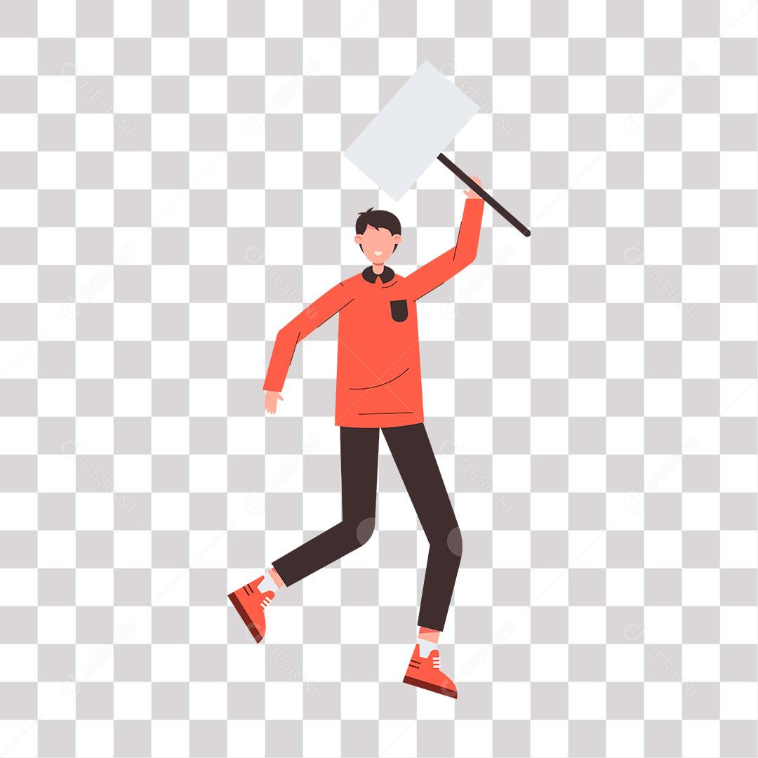 desenho de homem segurando placa para o alto