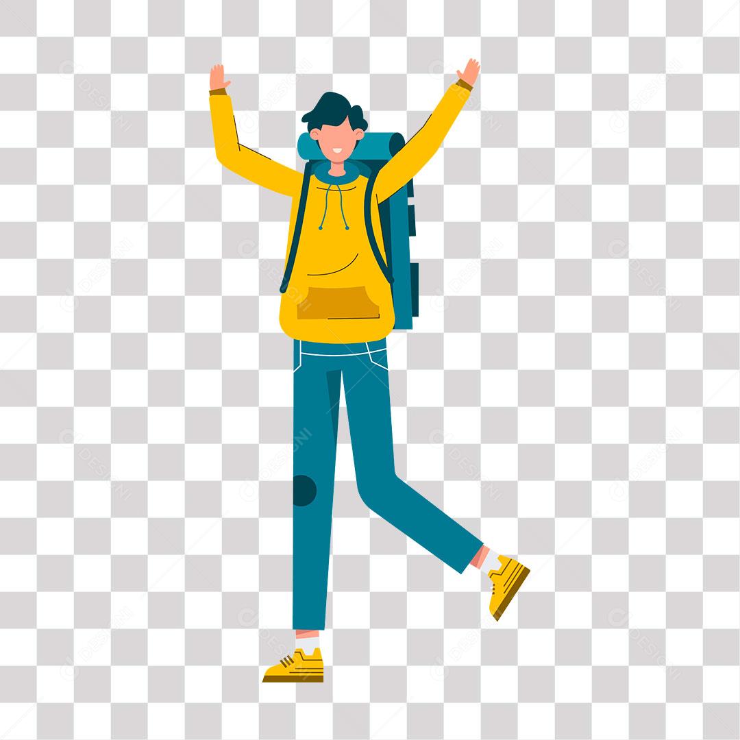 desenho de homem com mochila de excursão