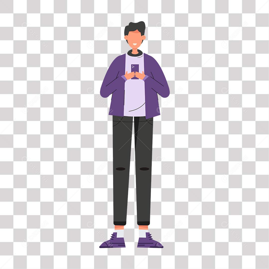 desenho de homem mexendo no celular