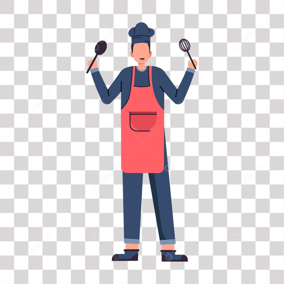 desenho de confeiteiro com colheres nas mãos