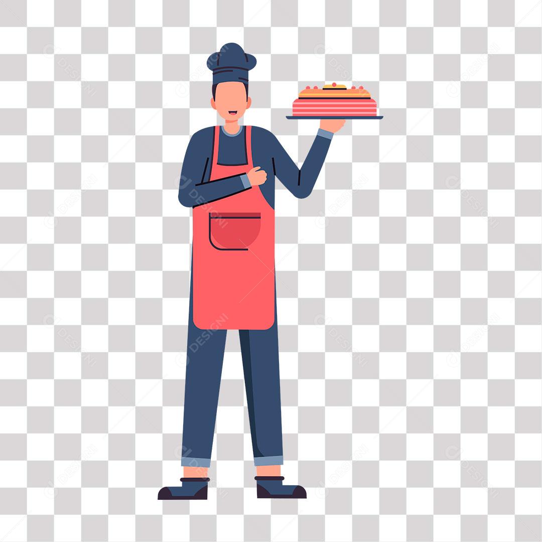 desenho de confeitero com bolo nas mãos