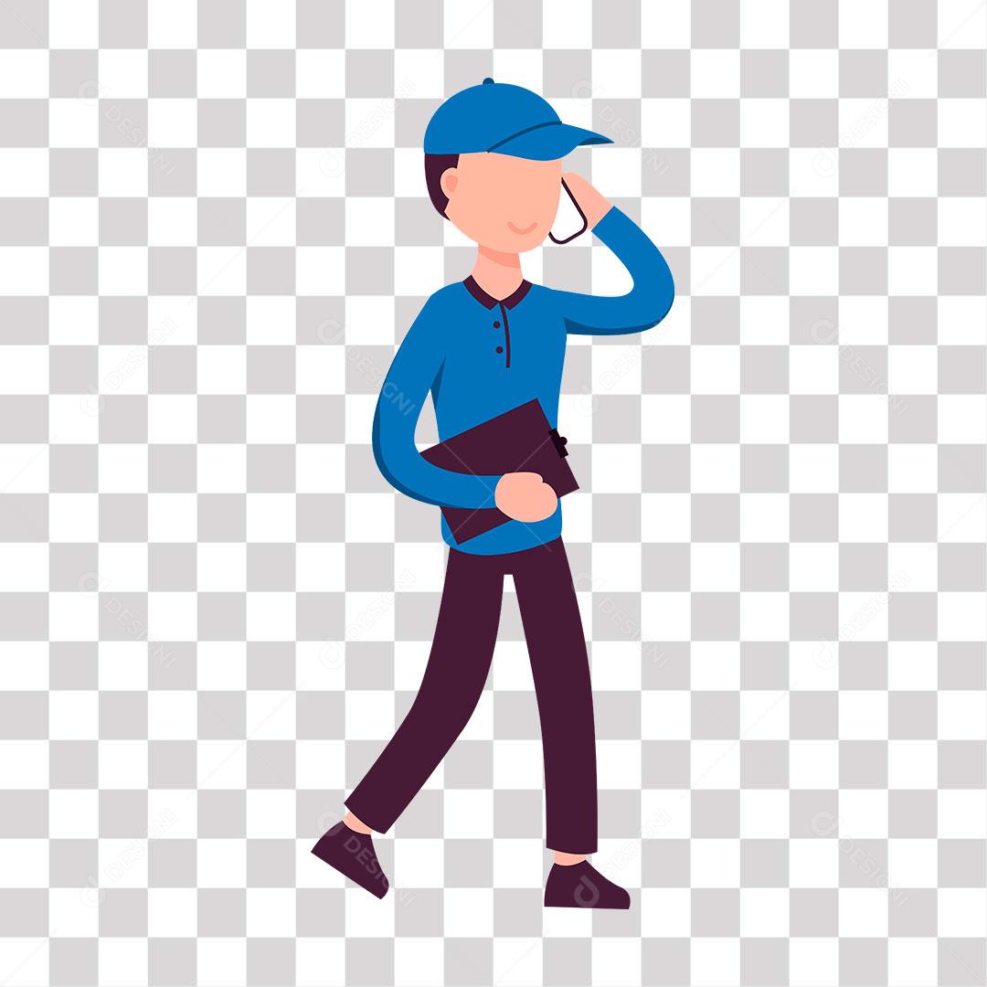 desenho de homem,com celular e planilha