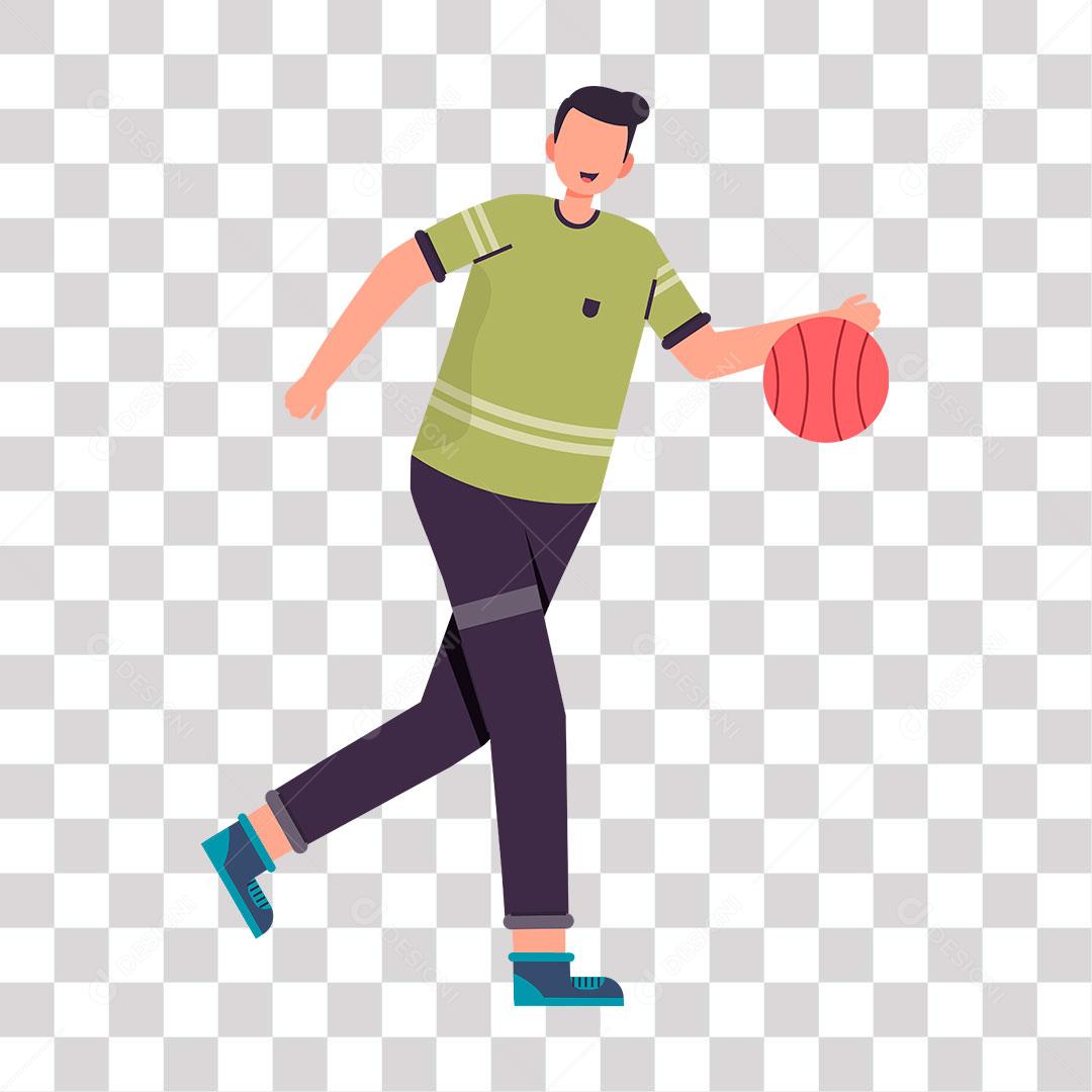 desenho de professor de educação fisica com bola de basquete