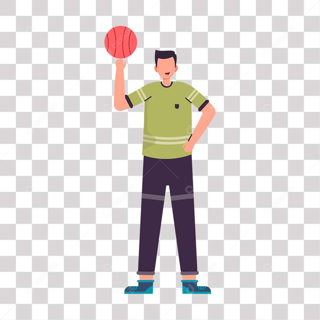 desenho de professor de educação fisica com bola de basquete