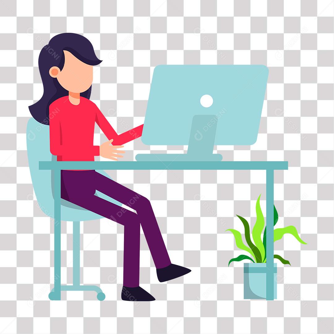 desenho de mulher mexendo em notbook em sala de casa