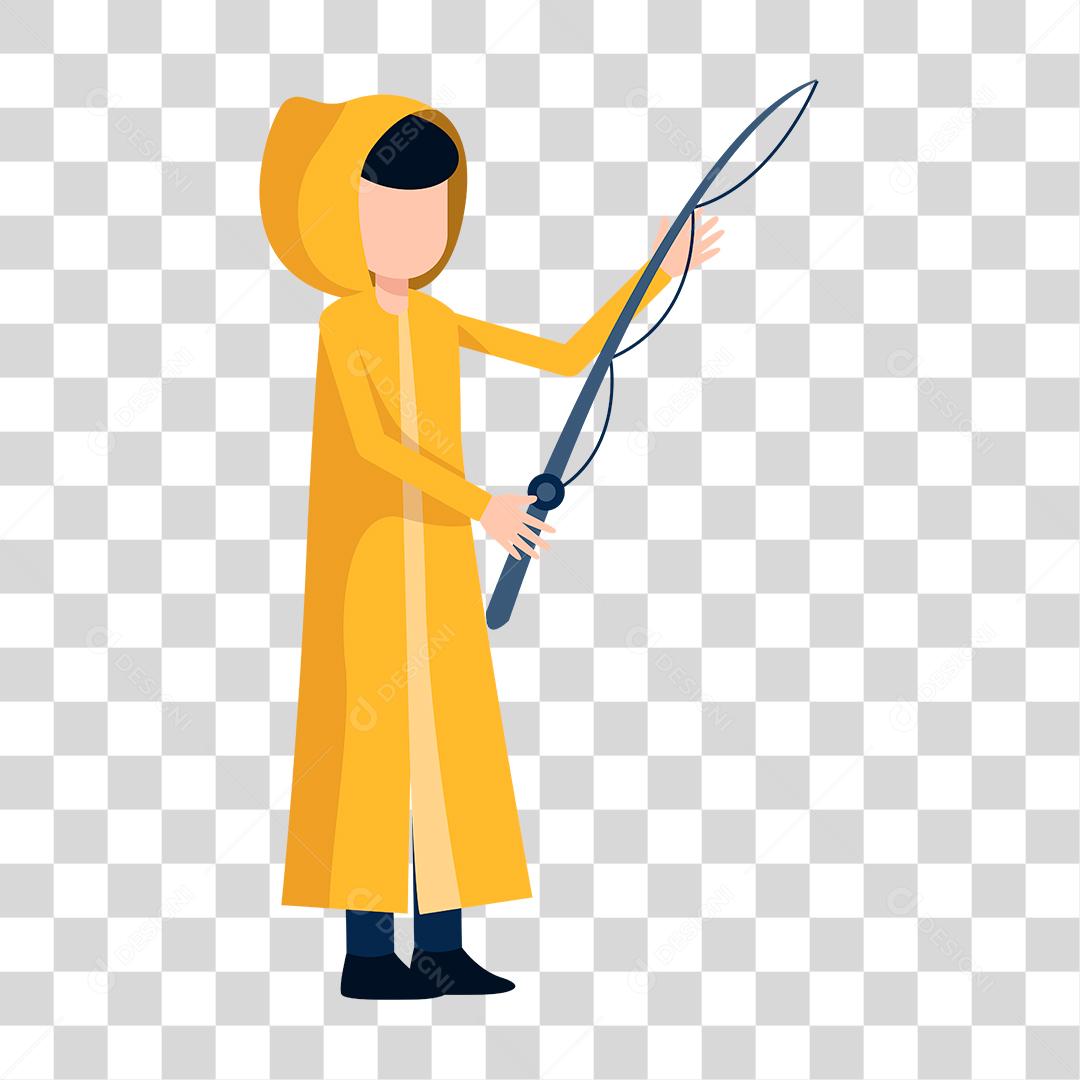 Desenho de pessoas usando capa chuva pescando