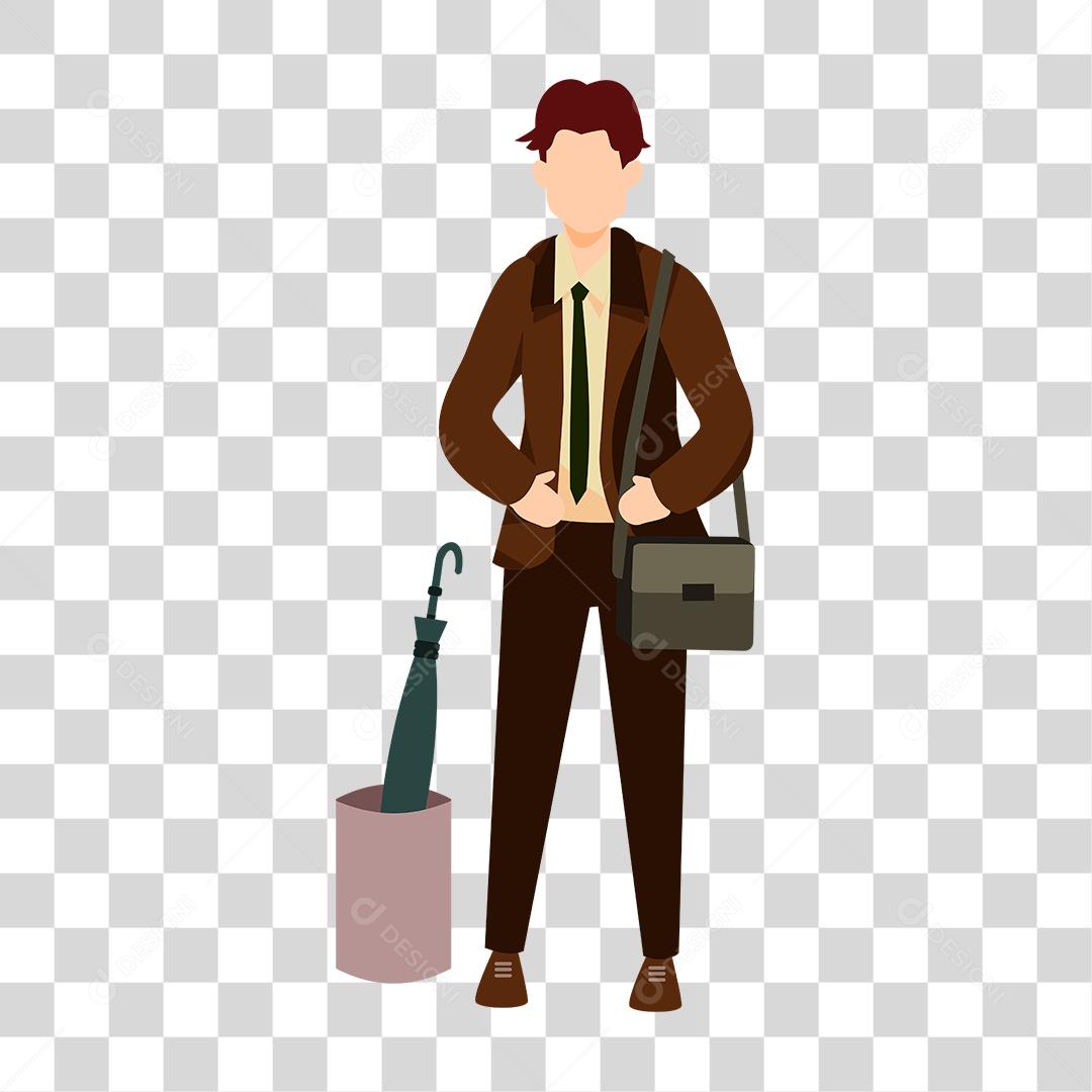 Desenho de homem empresário usando guarda chuva