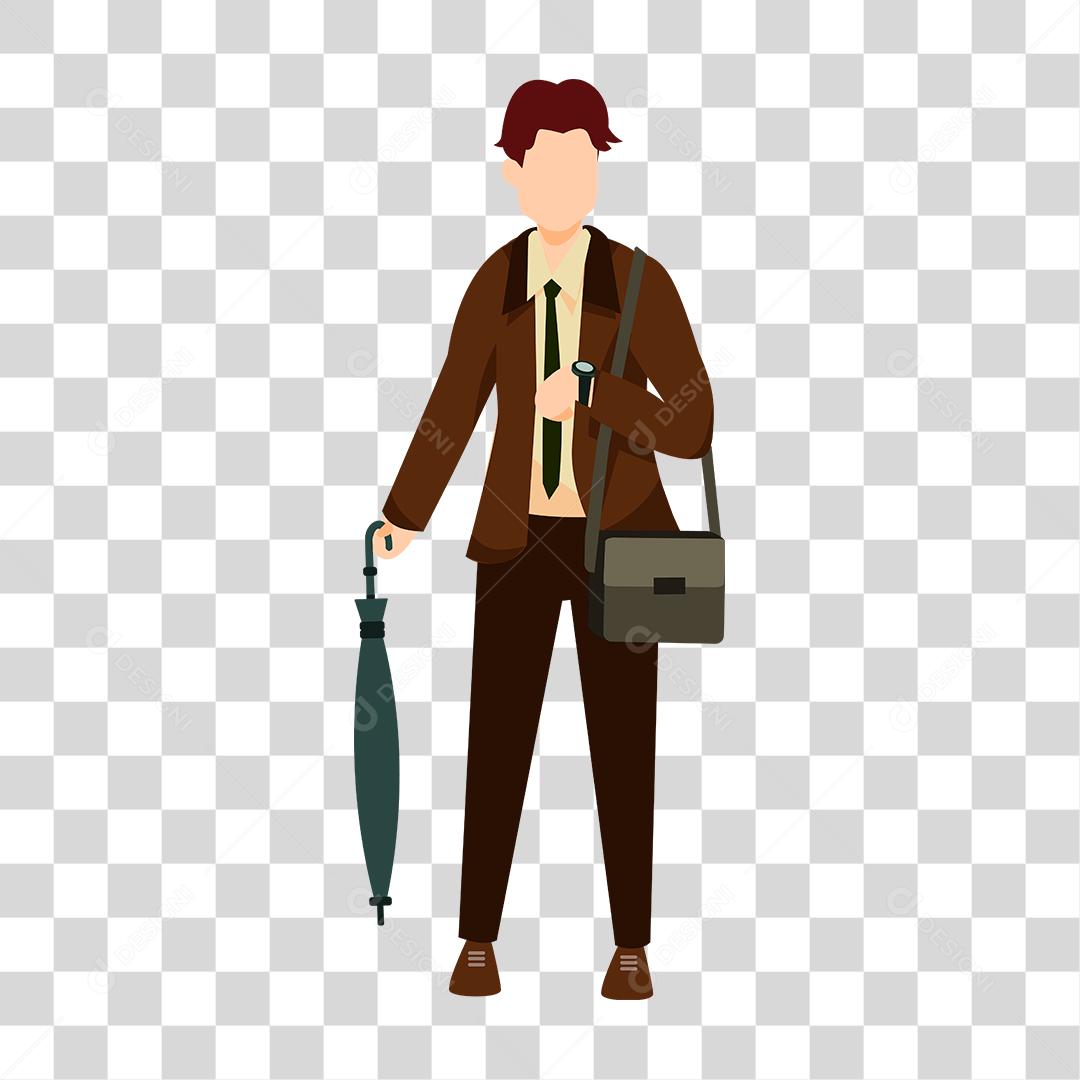 Desenho de homem empresário usando guarda chuva