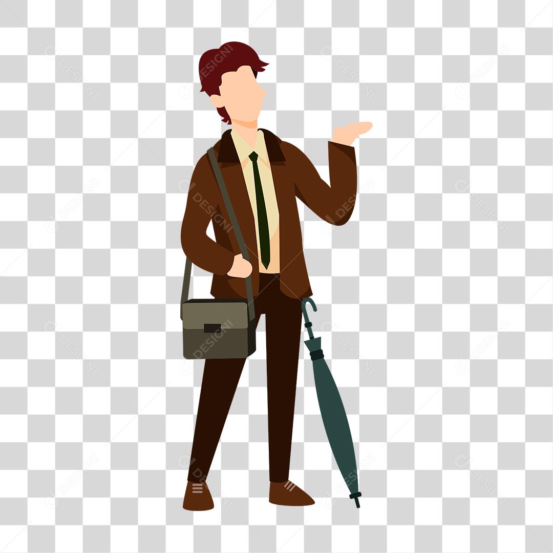 Desenho de homem empresário usando guarda chuva