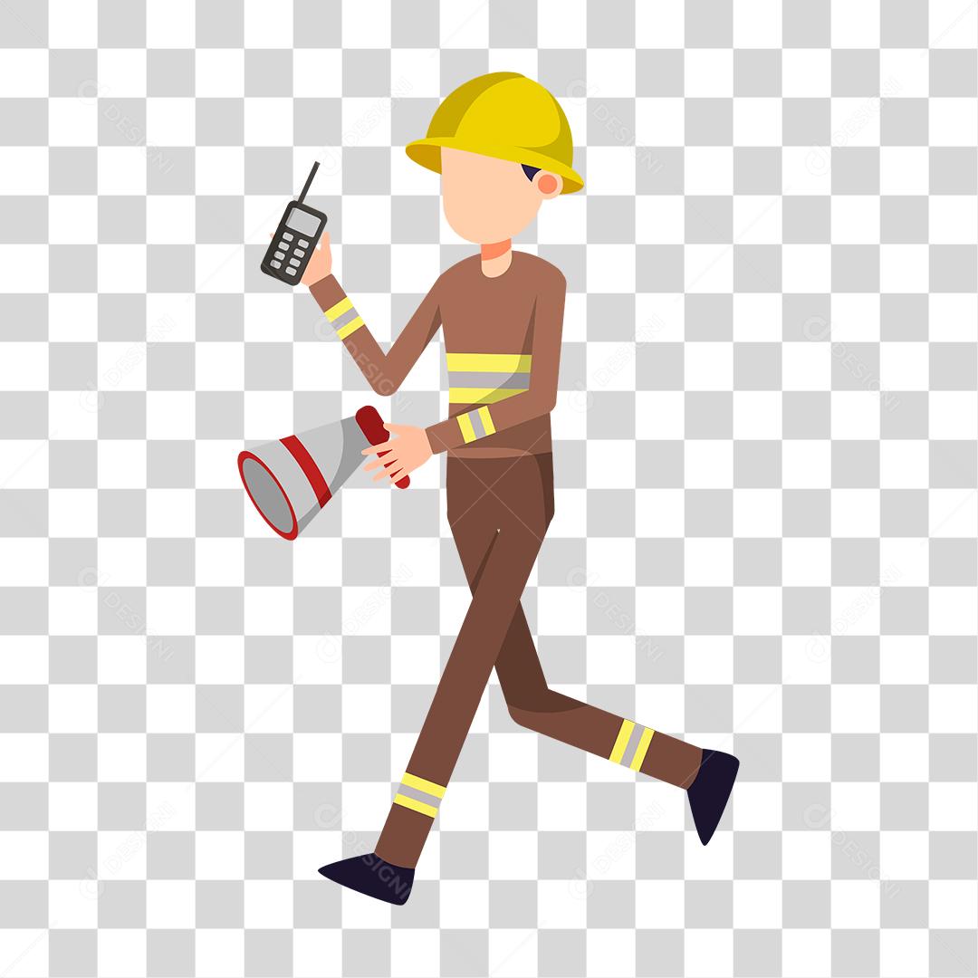 Desenho de homem trabalhador usando capacete e segurando cone