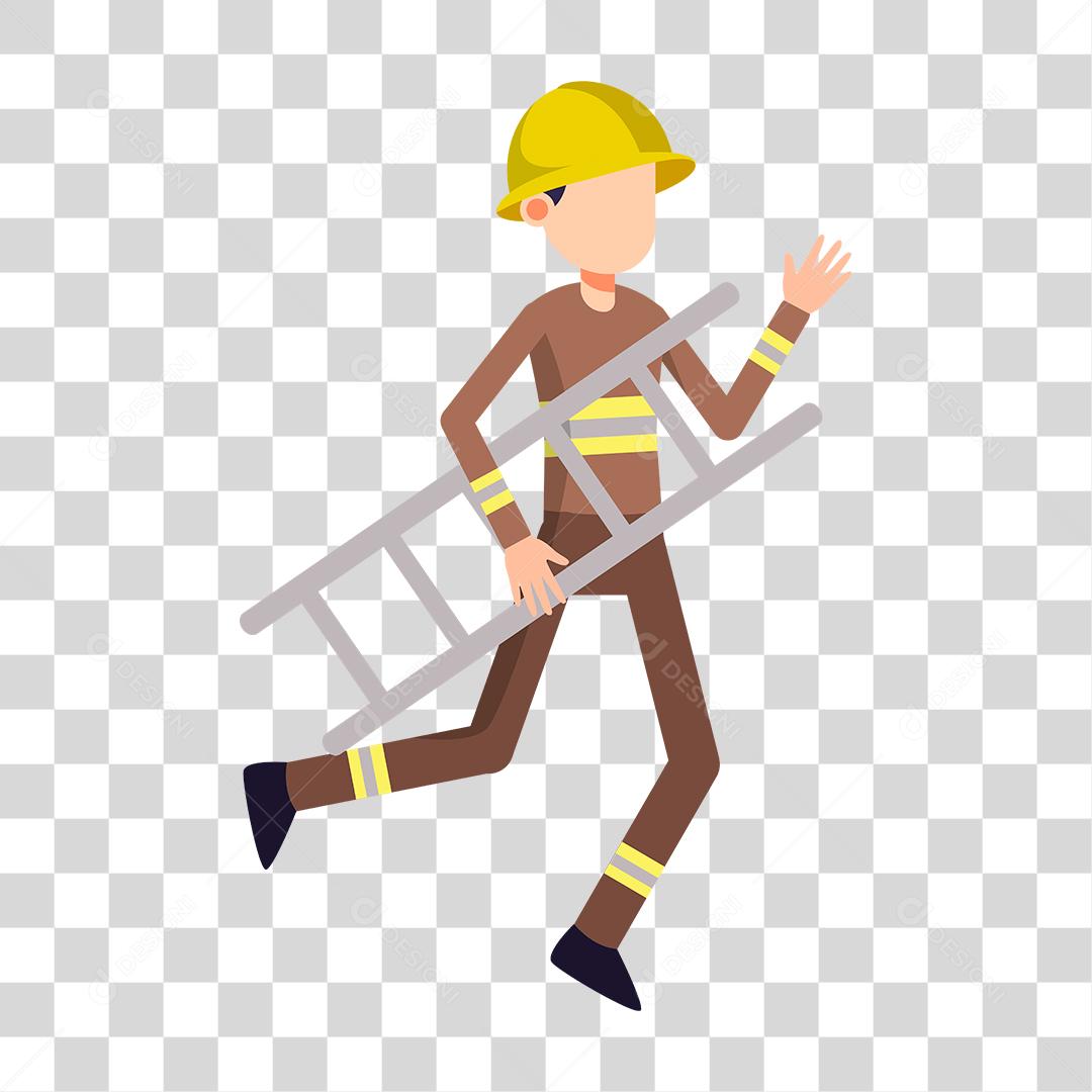 Desenho de homem trabalhador segurando escadas