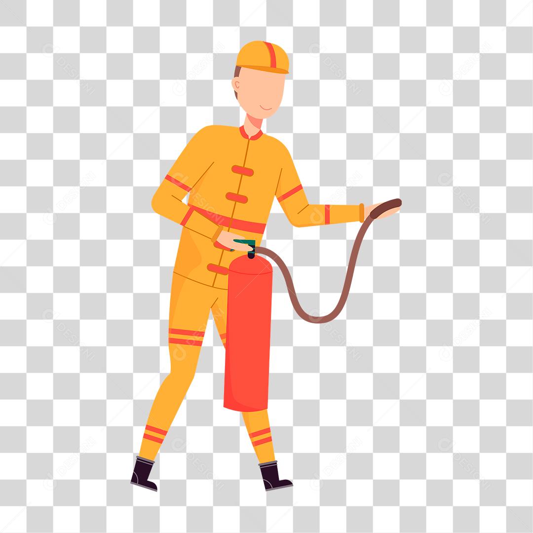 Desenho de homem trabalhador usando capacete e segurando extintor
