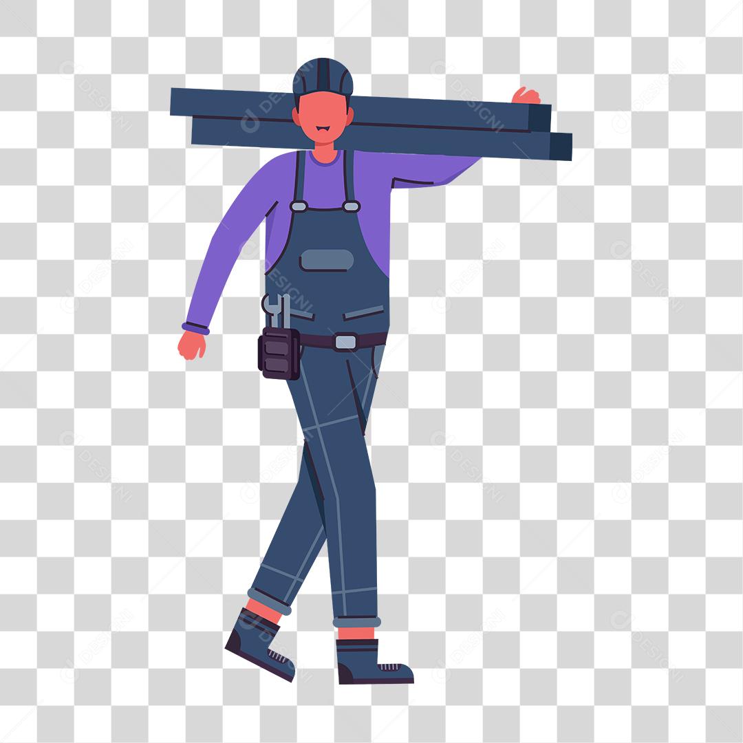 Desenho de homem trabalhador segurando ripas de madeira