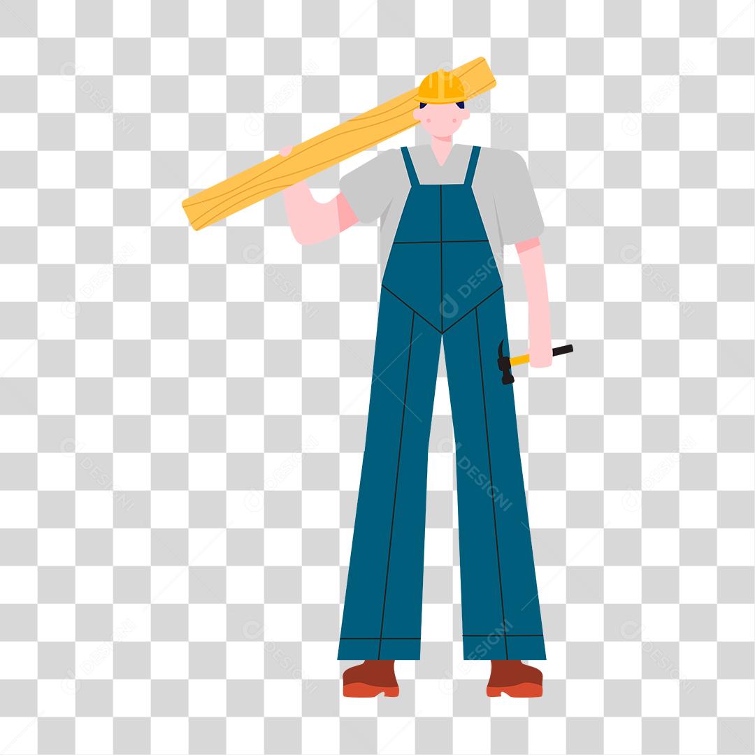 Desenho de homem trabalhador segurando ripas de madeira