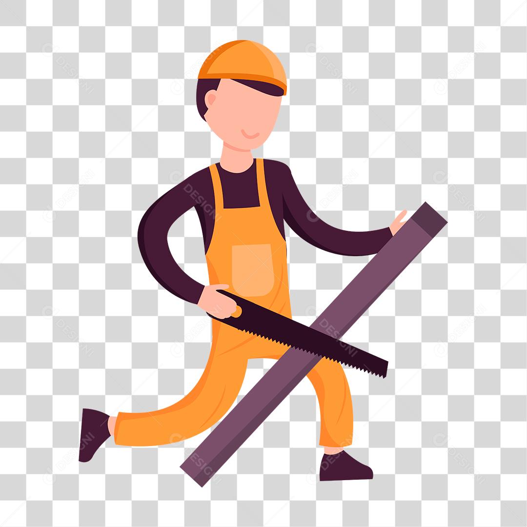 Desenho de homem trabalhador segurando ripas de madeira