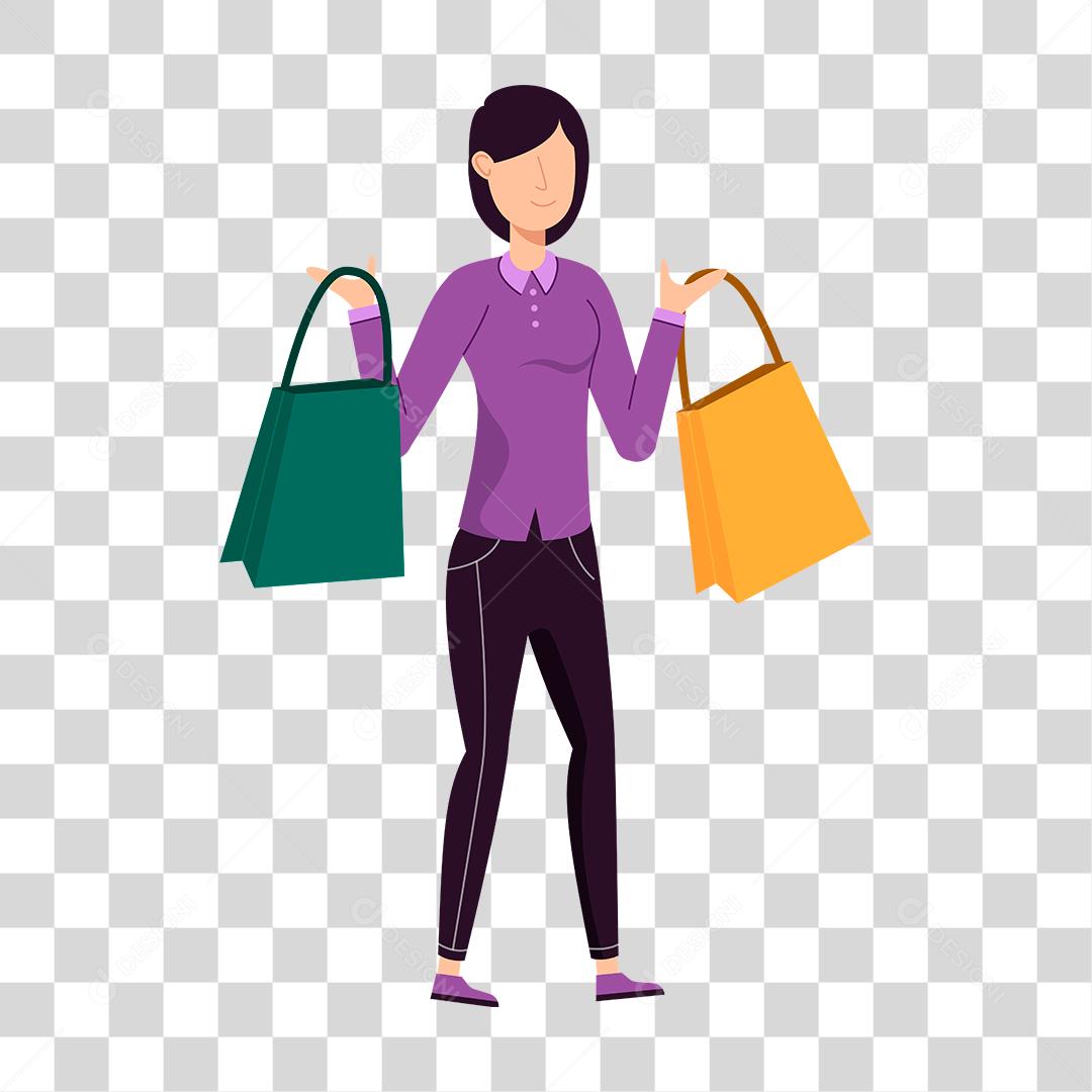 Desenho de mulher segurando sacolas de compras mercado