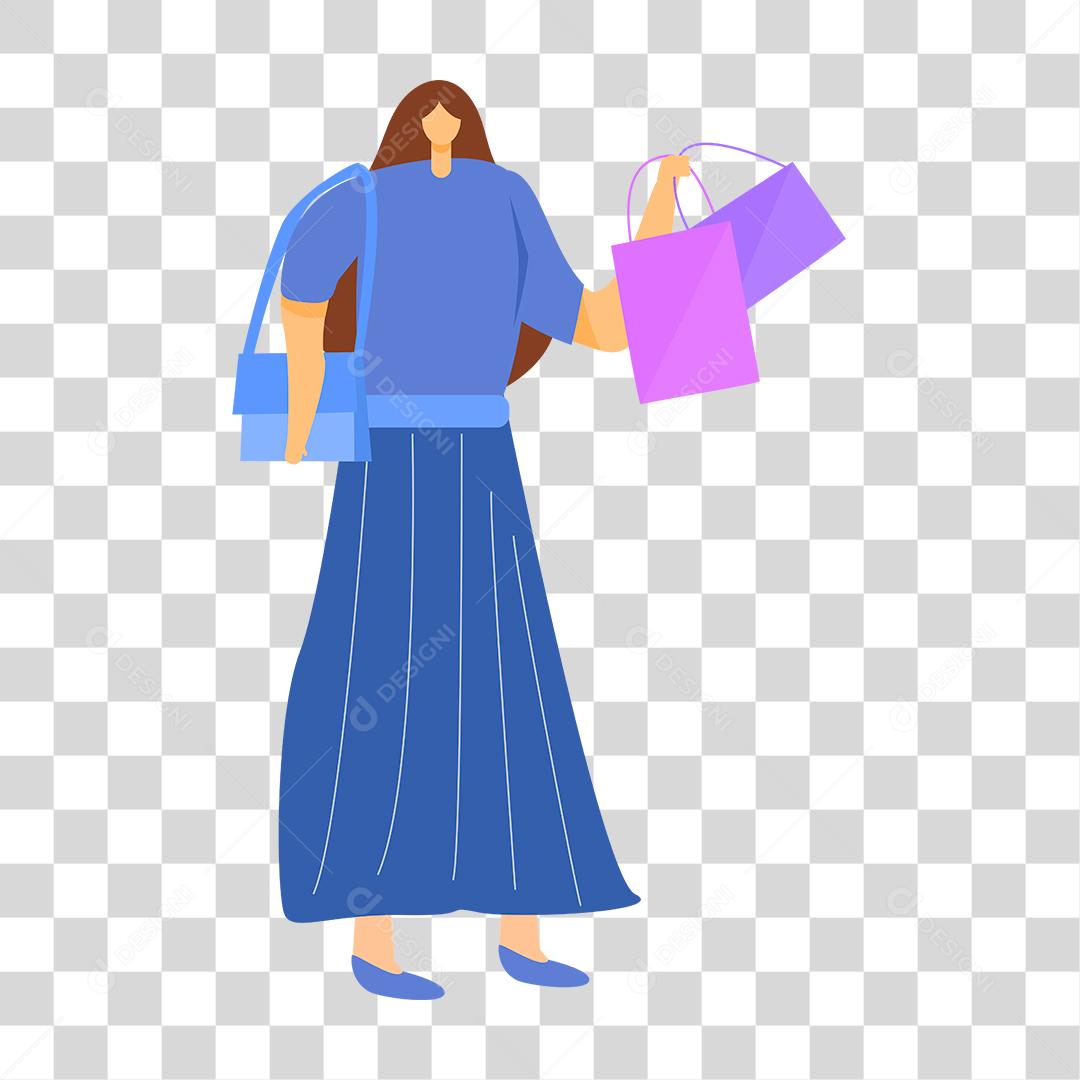 Desenho de uma mulher carregando sacolas de compras