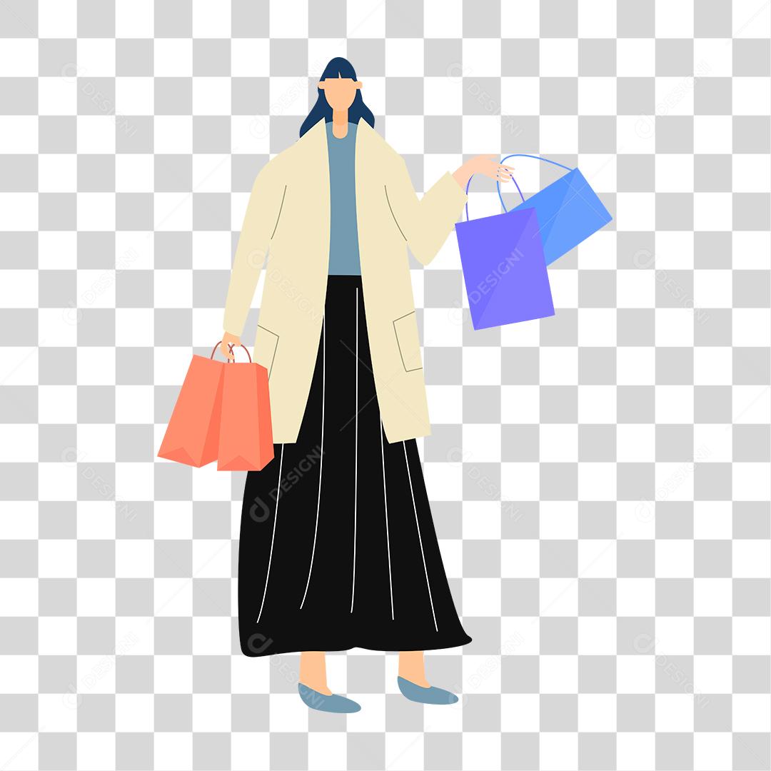 Desenho de uma mulher carregando sacolas de compras