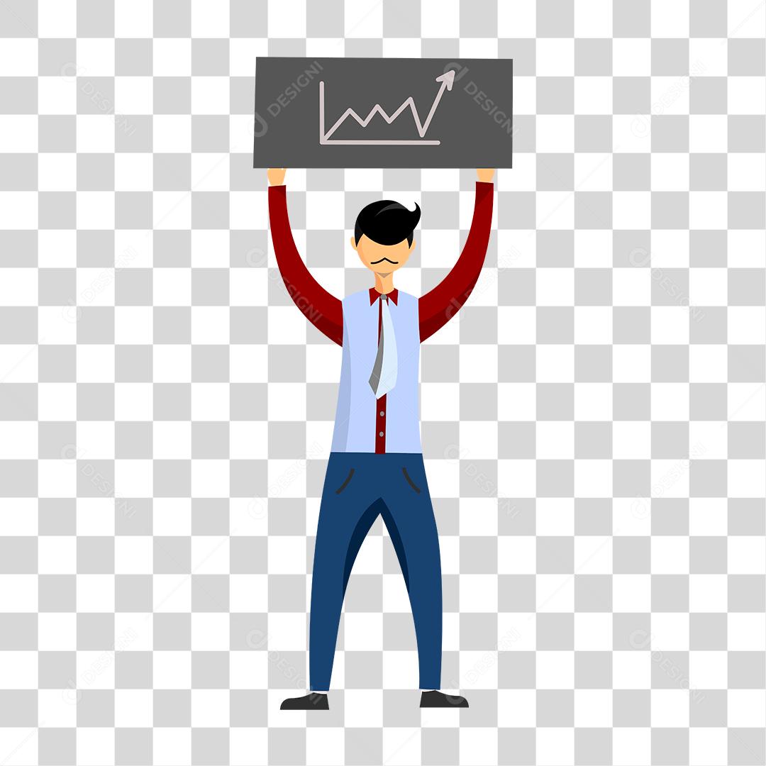 Desenho de homem empresário segurando quadro gráfico