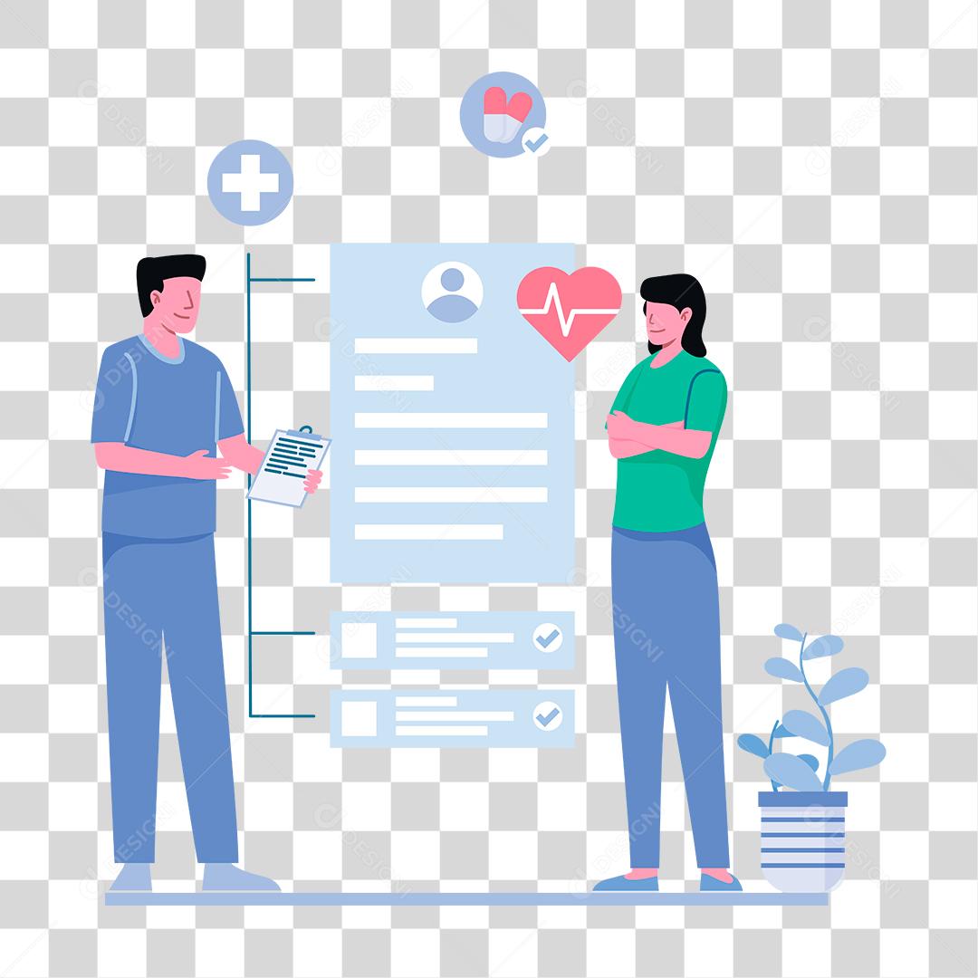 Desenho de medico conversando paciente hospital