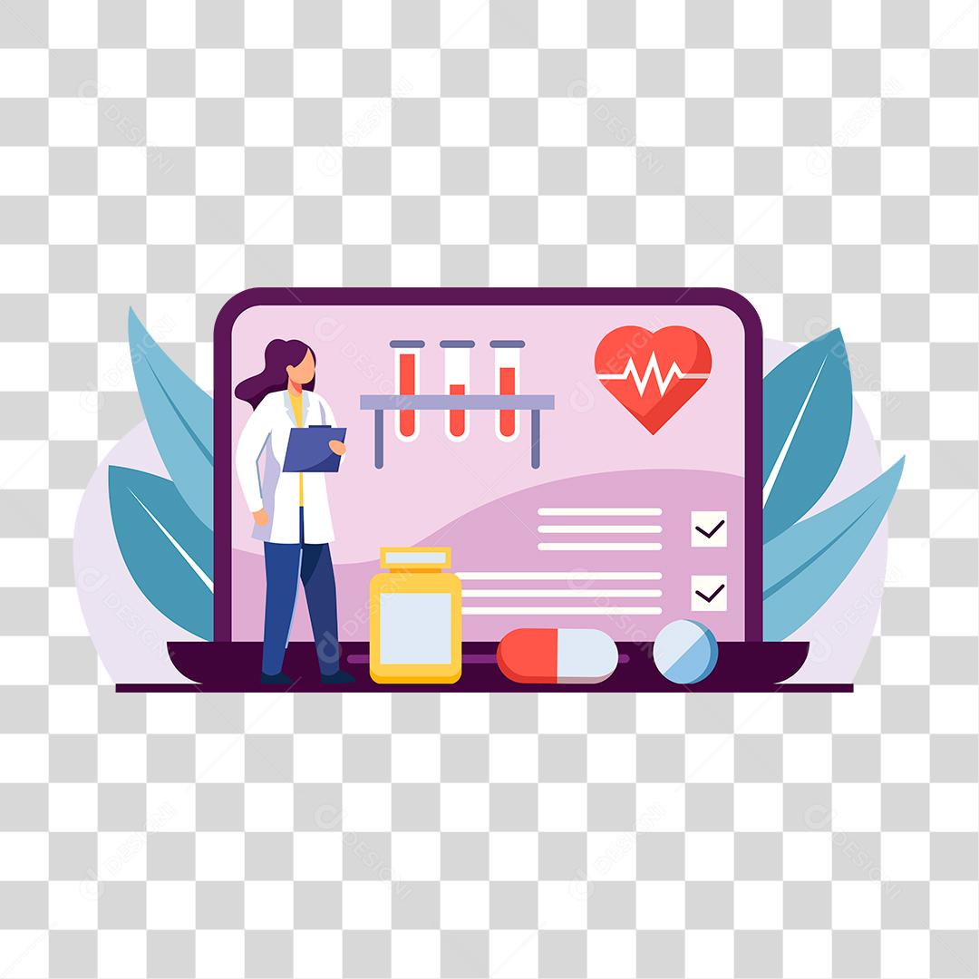 Desenho de médicos fazendo exames paciente