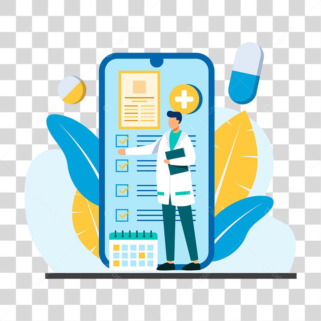 Desenho de médico pedindo remédios