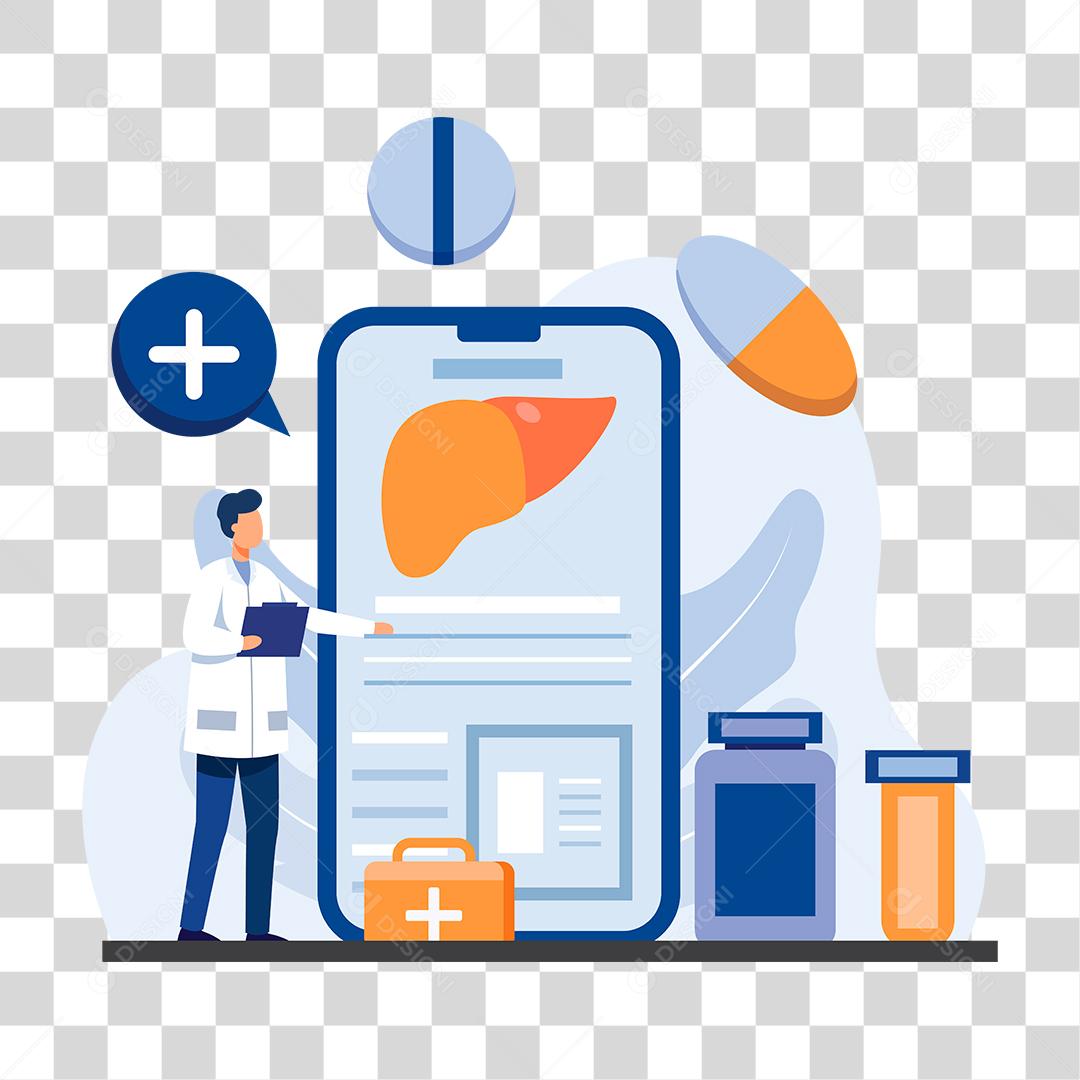 Desenho de médicos fazendo exames paciente