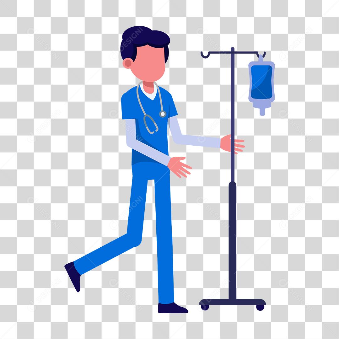 Desenho de homem enfermeiro segurando soro