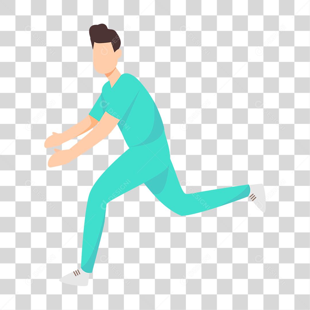 Desenho de enfermeiro correndo sobre corredor hospital