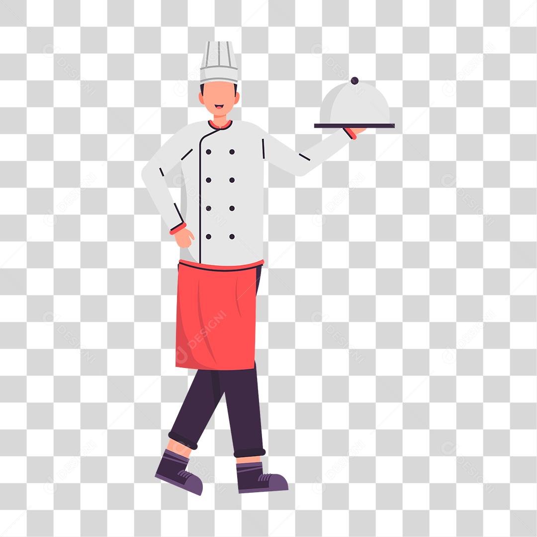 Desenho de garçom segurando bandeja