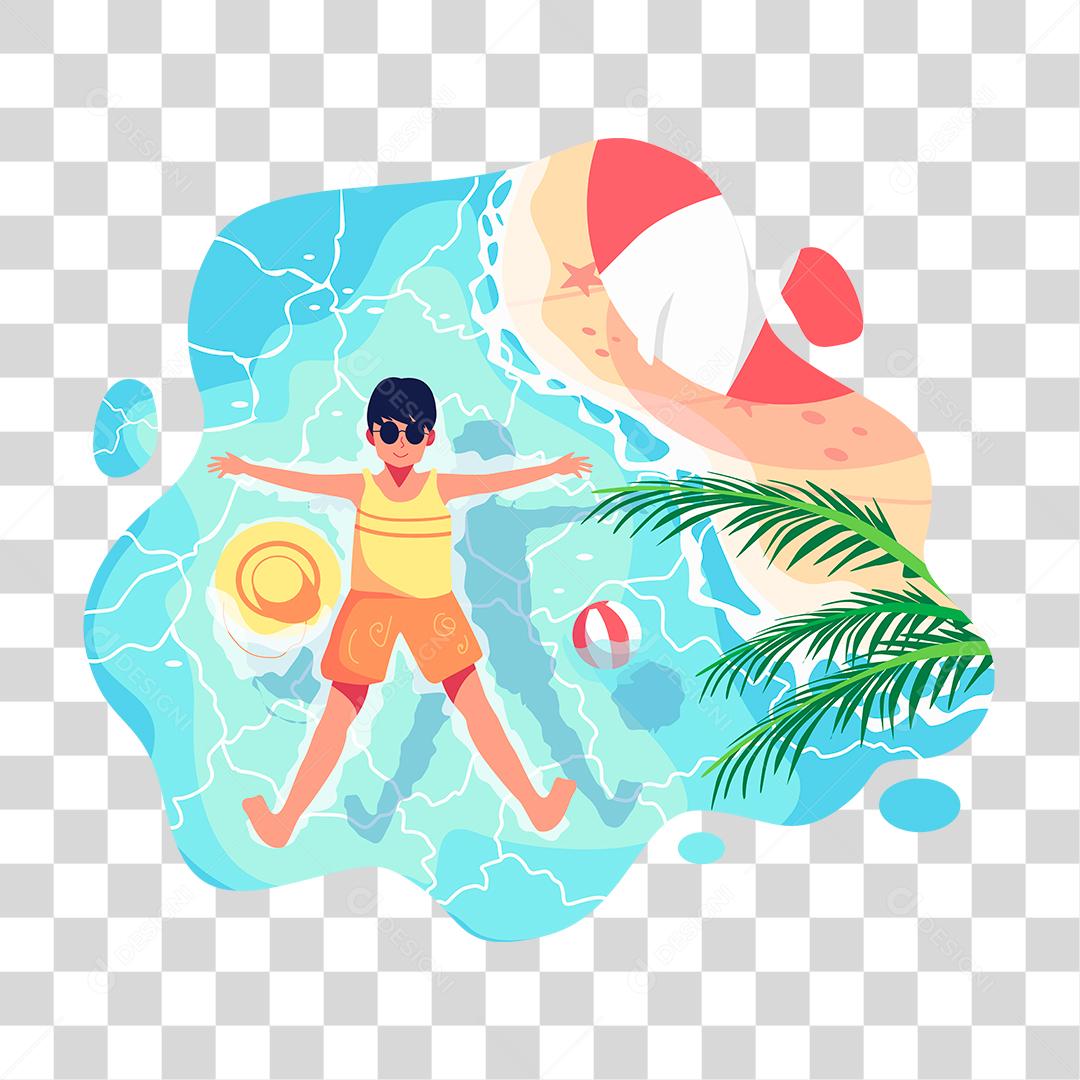 Desenho de homem aproveitando férias sobre praia