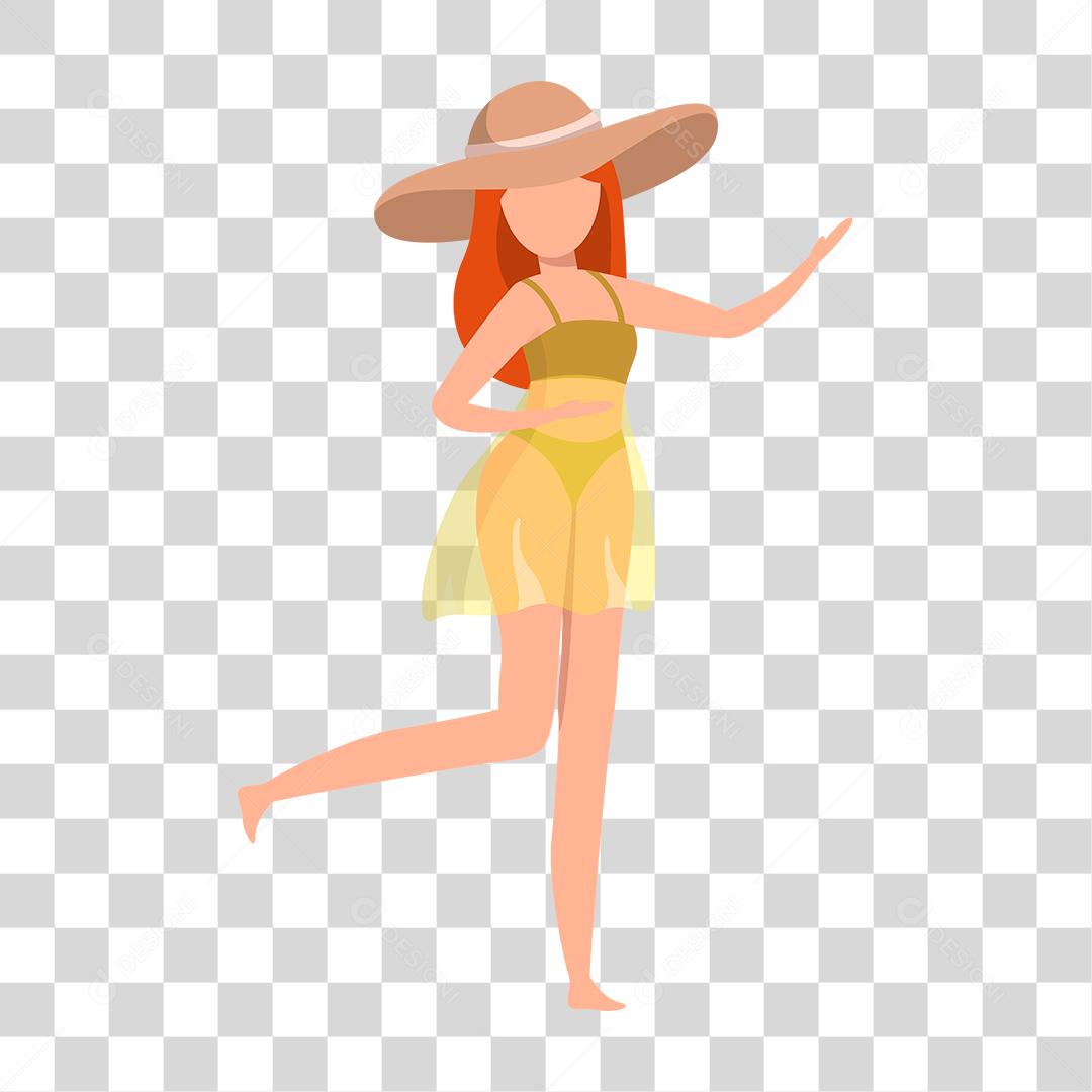 Desenho de uma garota vestida a moda praia