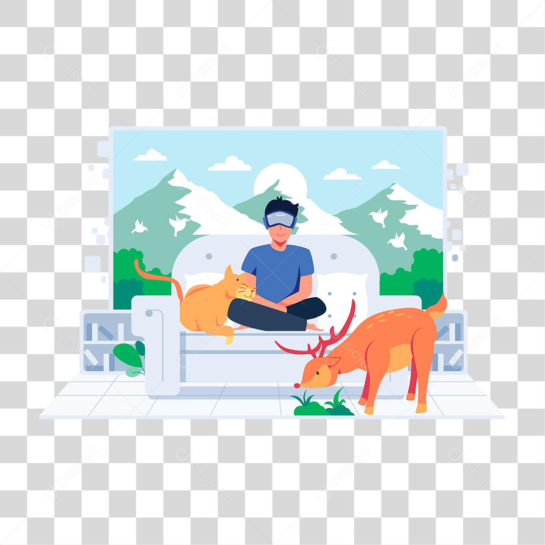 Desenho de um garoto assistindo em 3D