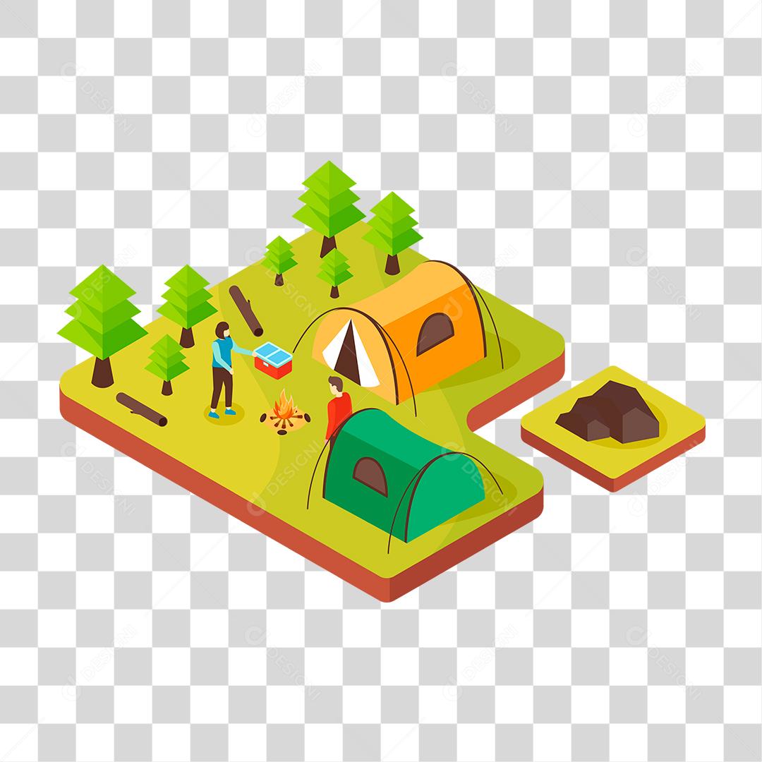 Desenho de mulher sobre uma floresta acampamento