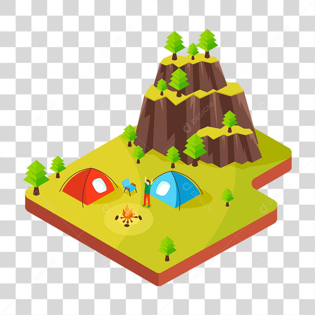 Desenho de mulher sobre uma floresta acampamento