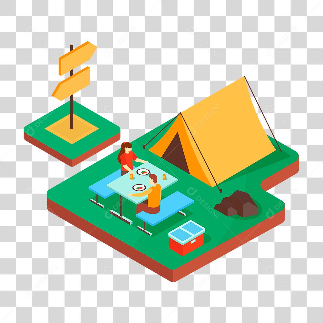 Desenho de mulher sobre uma floresta acampamento