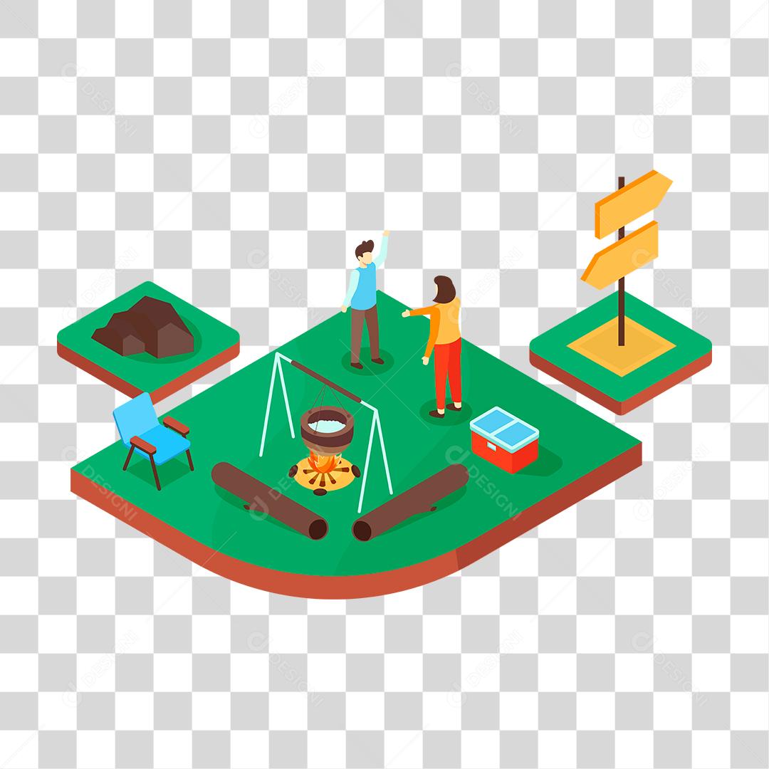 Desenho de mulher sobre uma floresta acampamento