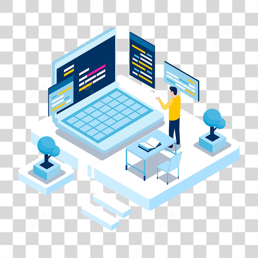 Desenho de pessoa mexendo notebook