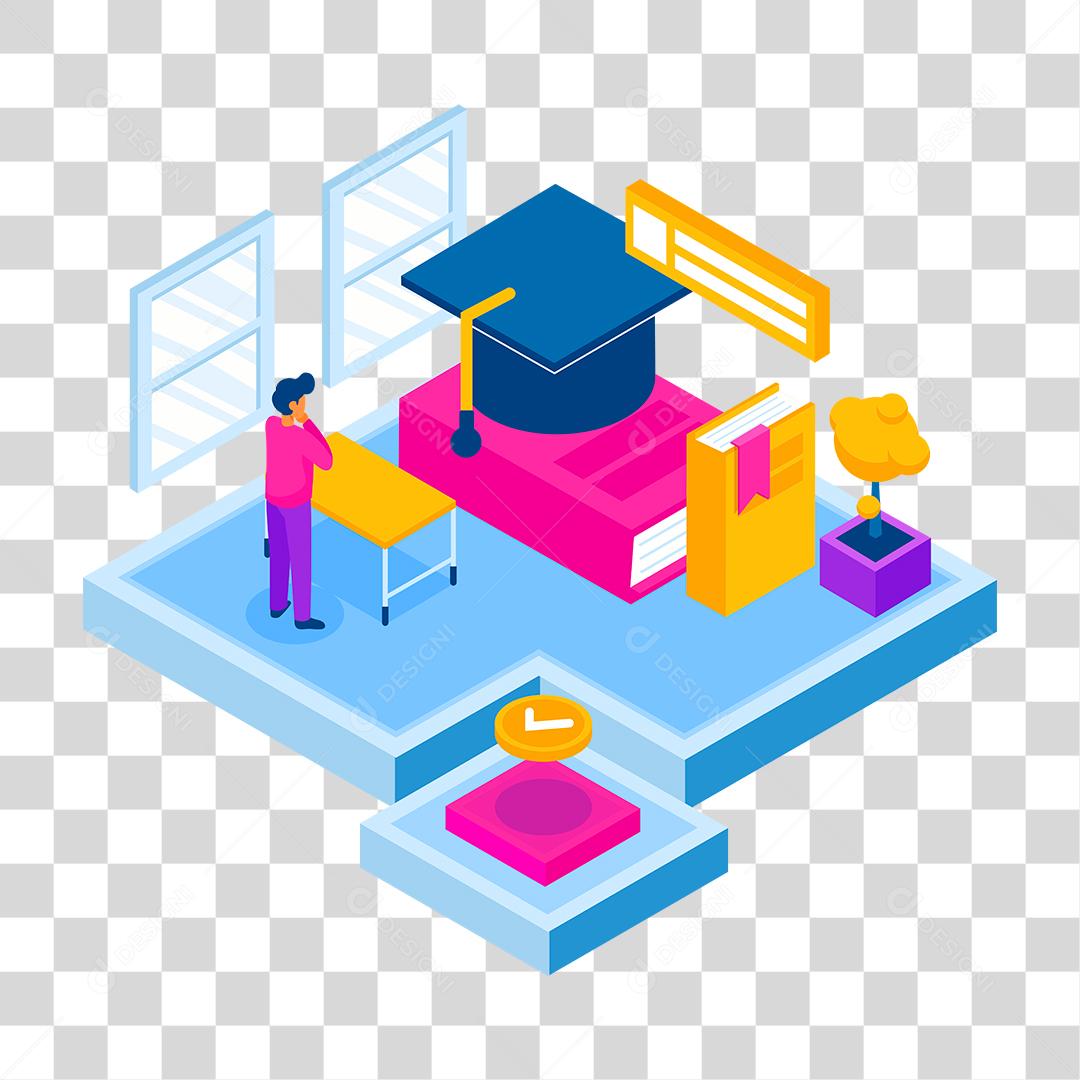 Desenho de homem sobre biblioteca