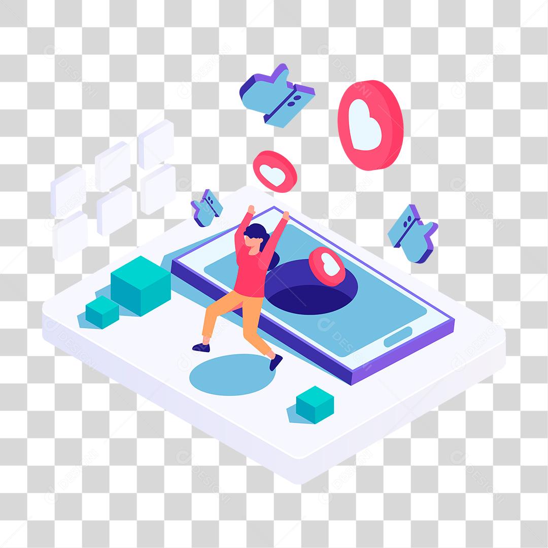 Desenho de pessoas ganhando curtidas like redes socais