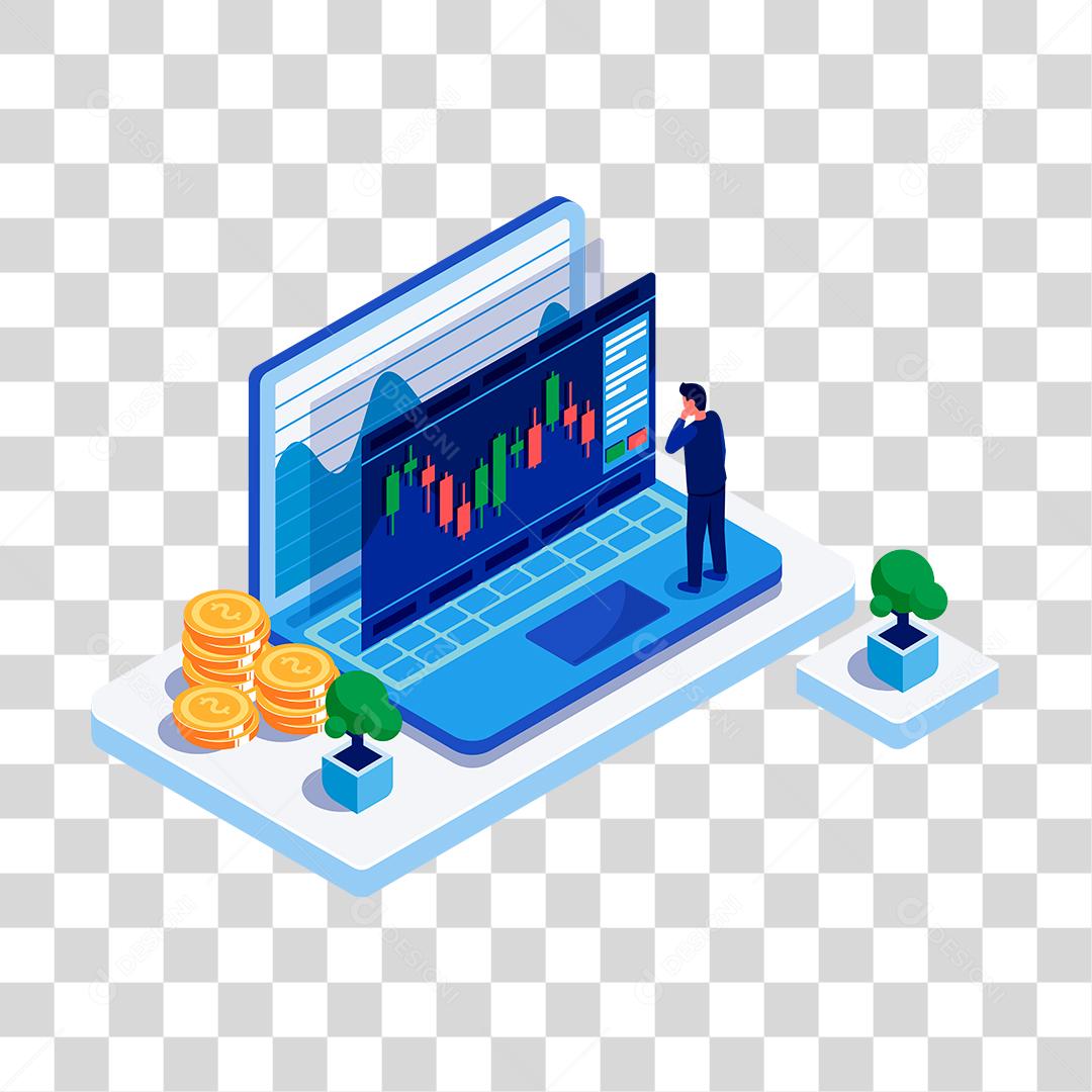 Desenho de homem empresário olhando gráficos